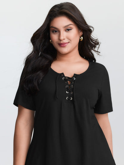 Cross Tie Neckline Plain T-Shirt