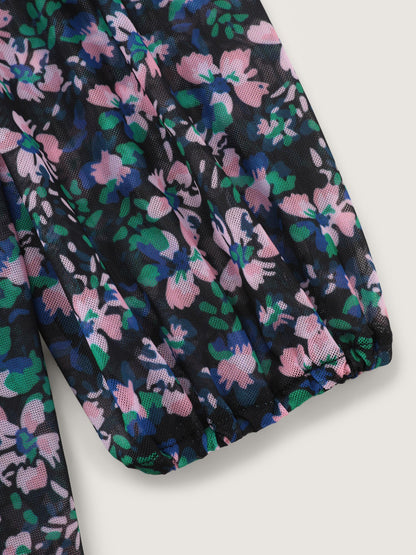 Floral Print Long Sleeve Layered Swim Dress