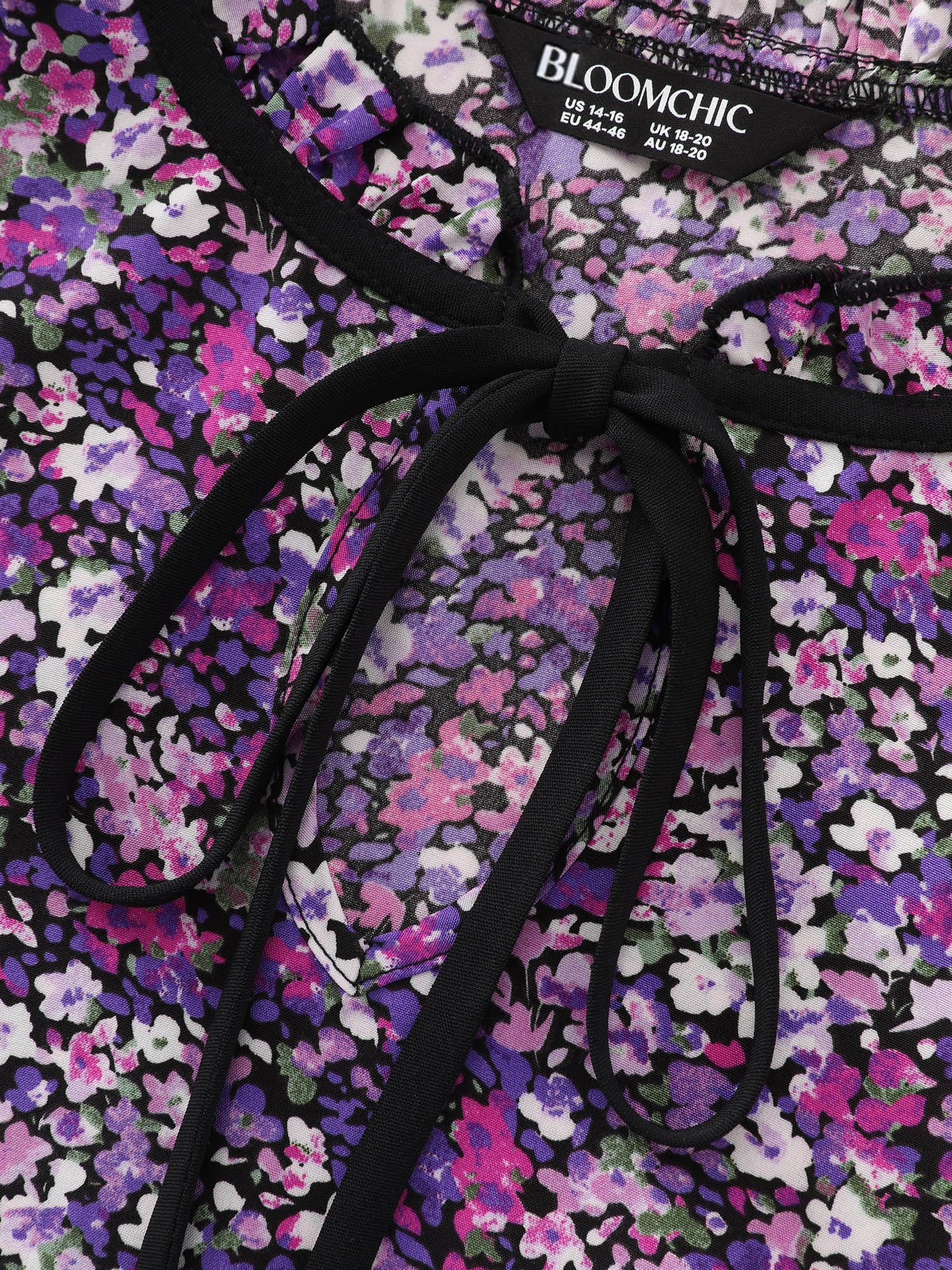 Dense Floral Print Ruffled Mock Neck Blouse