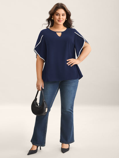 Color Contrast Petal Sleeve Shirt