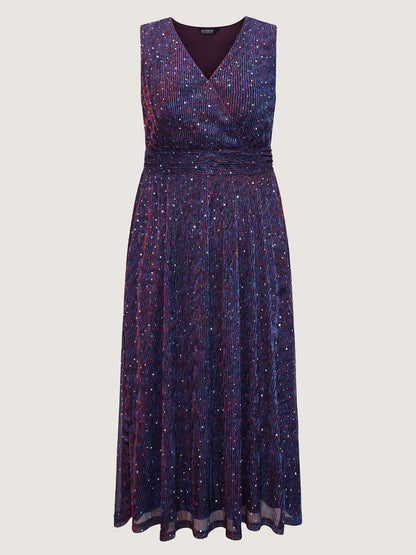 Sequin Surplice Neckline Sleeveless Midi Dress