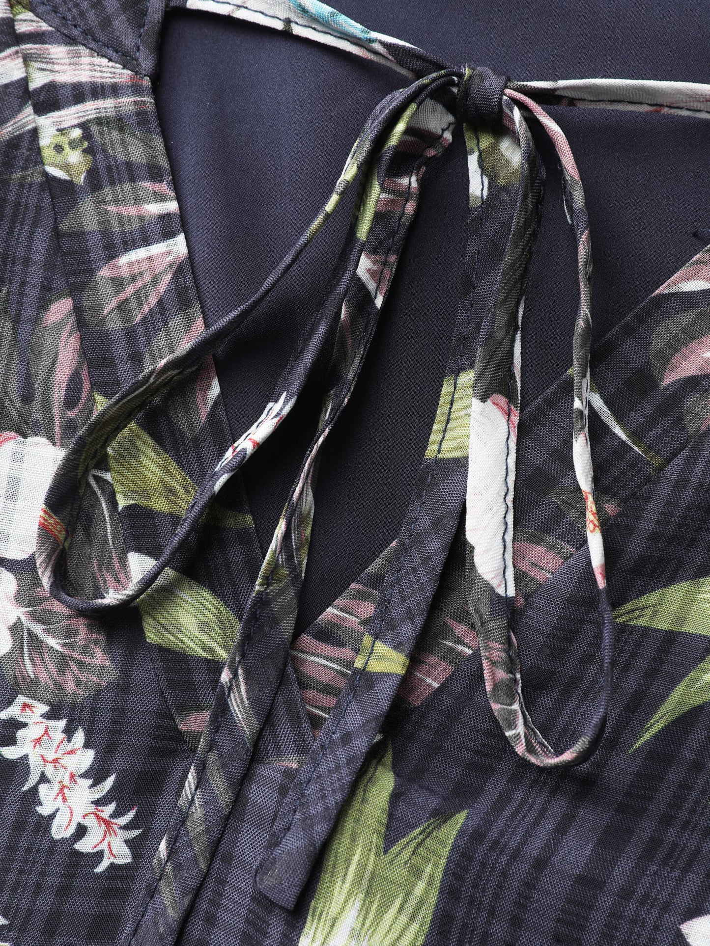 Floral Print Drawstring Split Neckline Blouse
