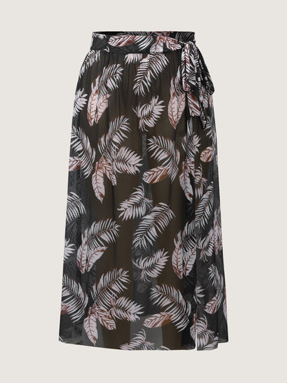 Two-Piece Tropical Print Sarong Wrap Swim Bottoms Set