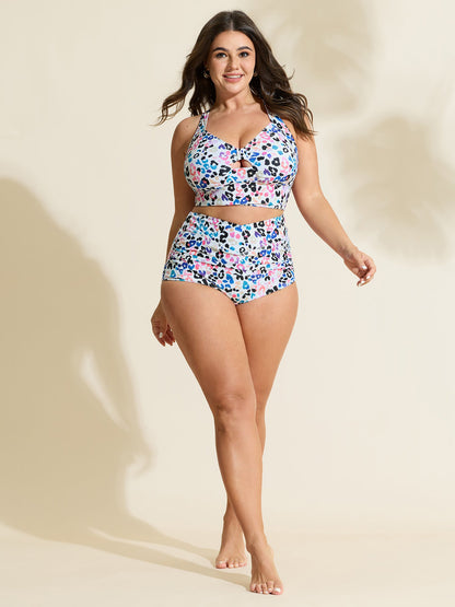 Colorful Leopard Print Cut-Out Swim Top