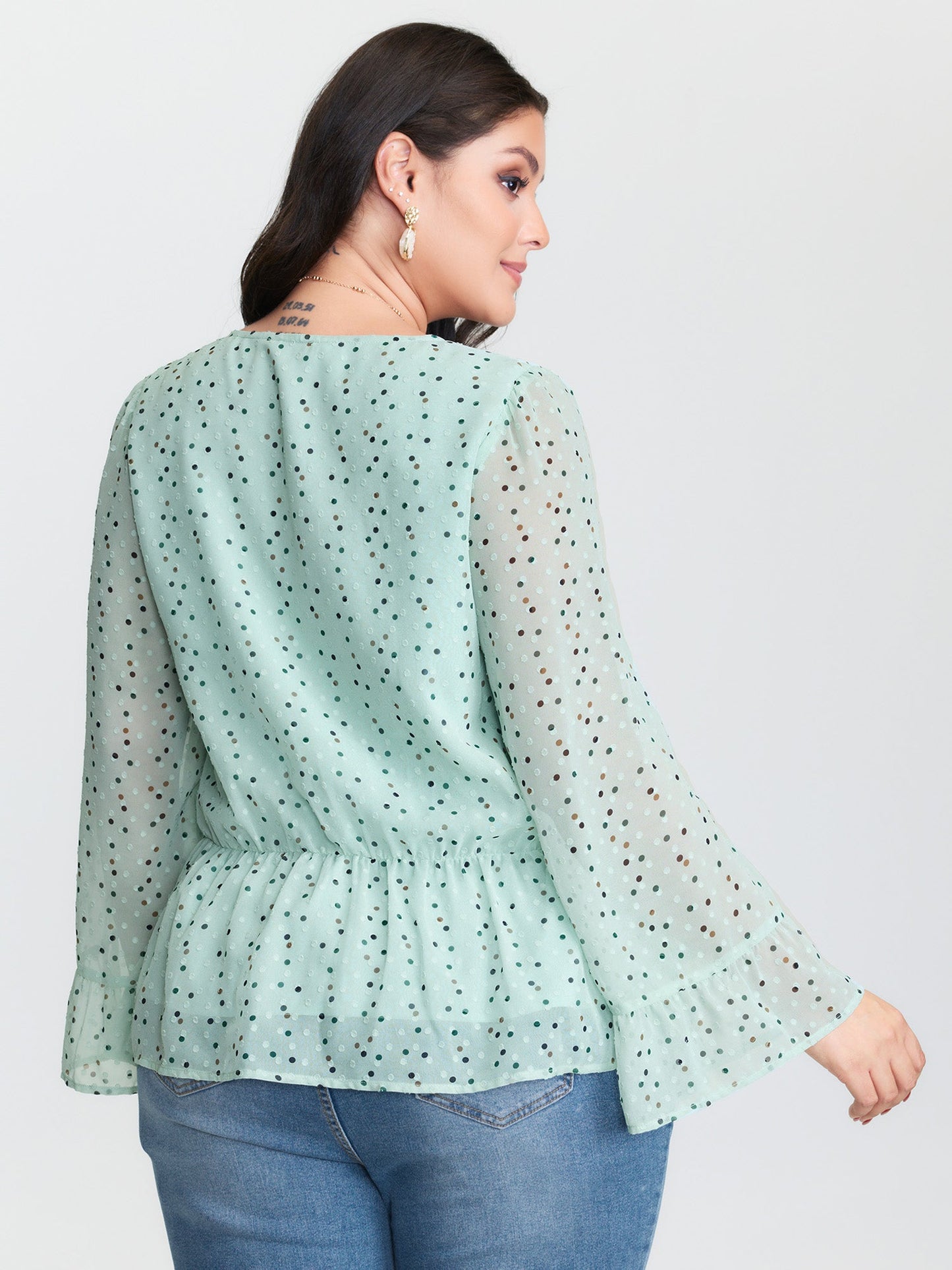 Polka Dots Waist-Tie V-Neck Blouse