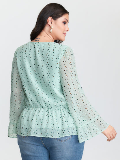 Polka Dots Waist-Tie V-Neck Blouse