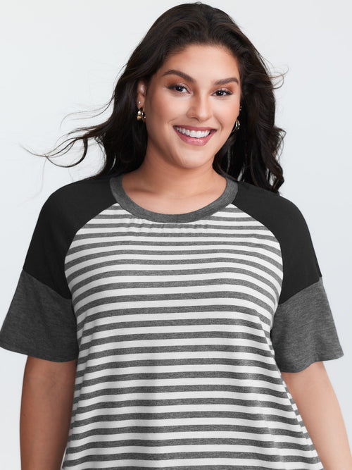 Striped Print Raglan Sleeve T-Shirt
