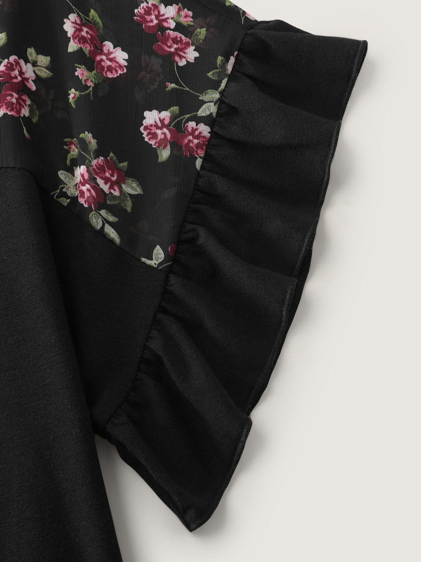 Sheer Floral Print Contrast Knit Top