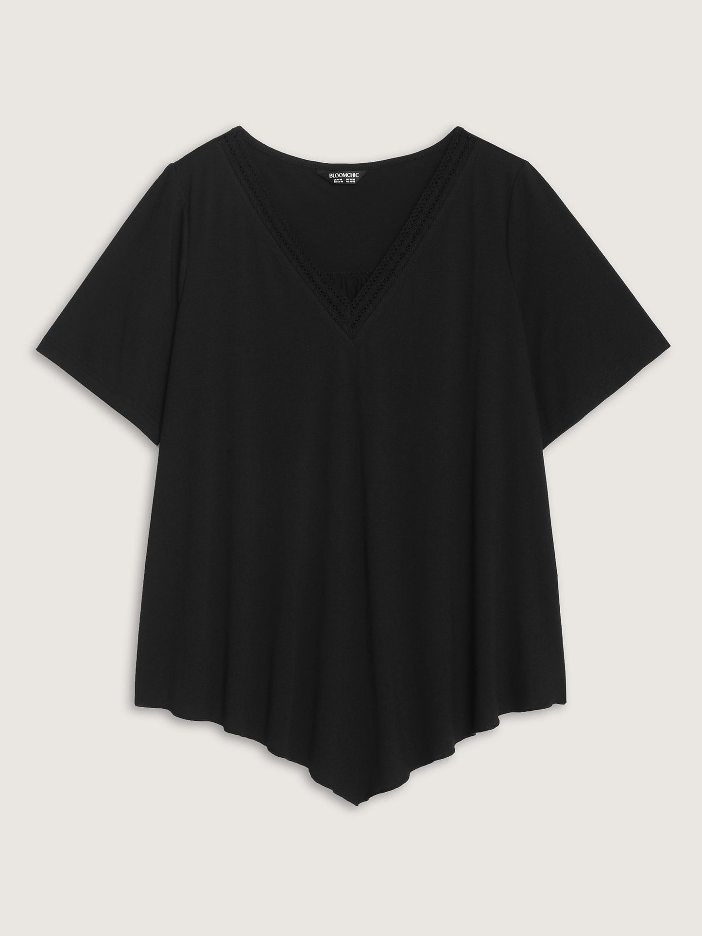 Supersoft Stretchy Draped Lace Trim Plain T-Shirt