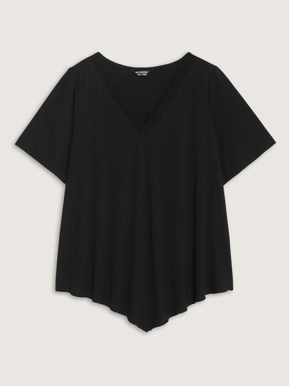 Supersoft Stretchy Draped Lace Trim Plain T-Shirt