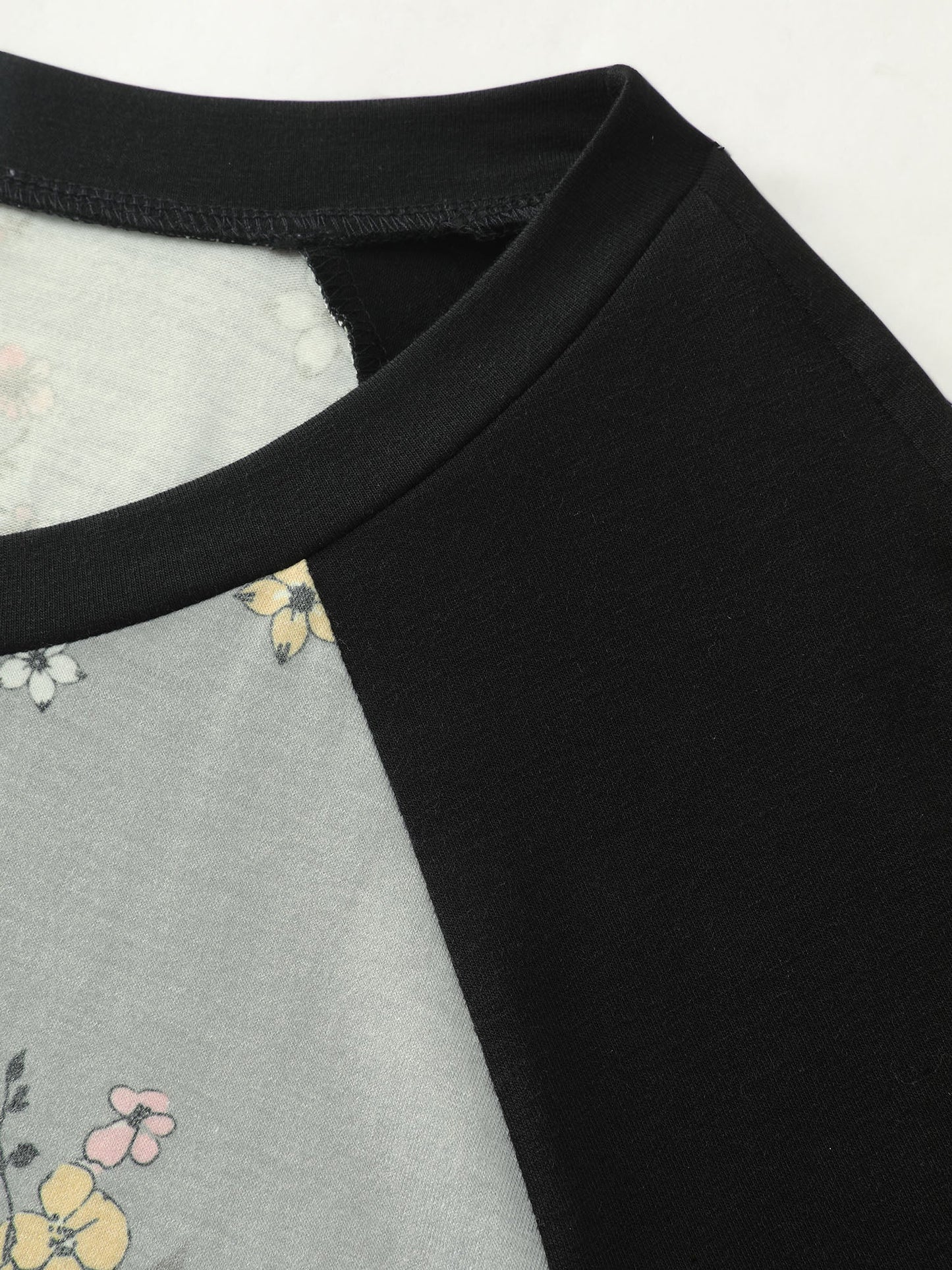 Floral Print Contrast Raglan Sleeve T-Shirt