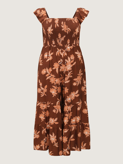 Tropical Floral Print Cinched-Waist Jumpsuit