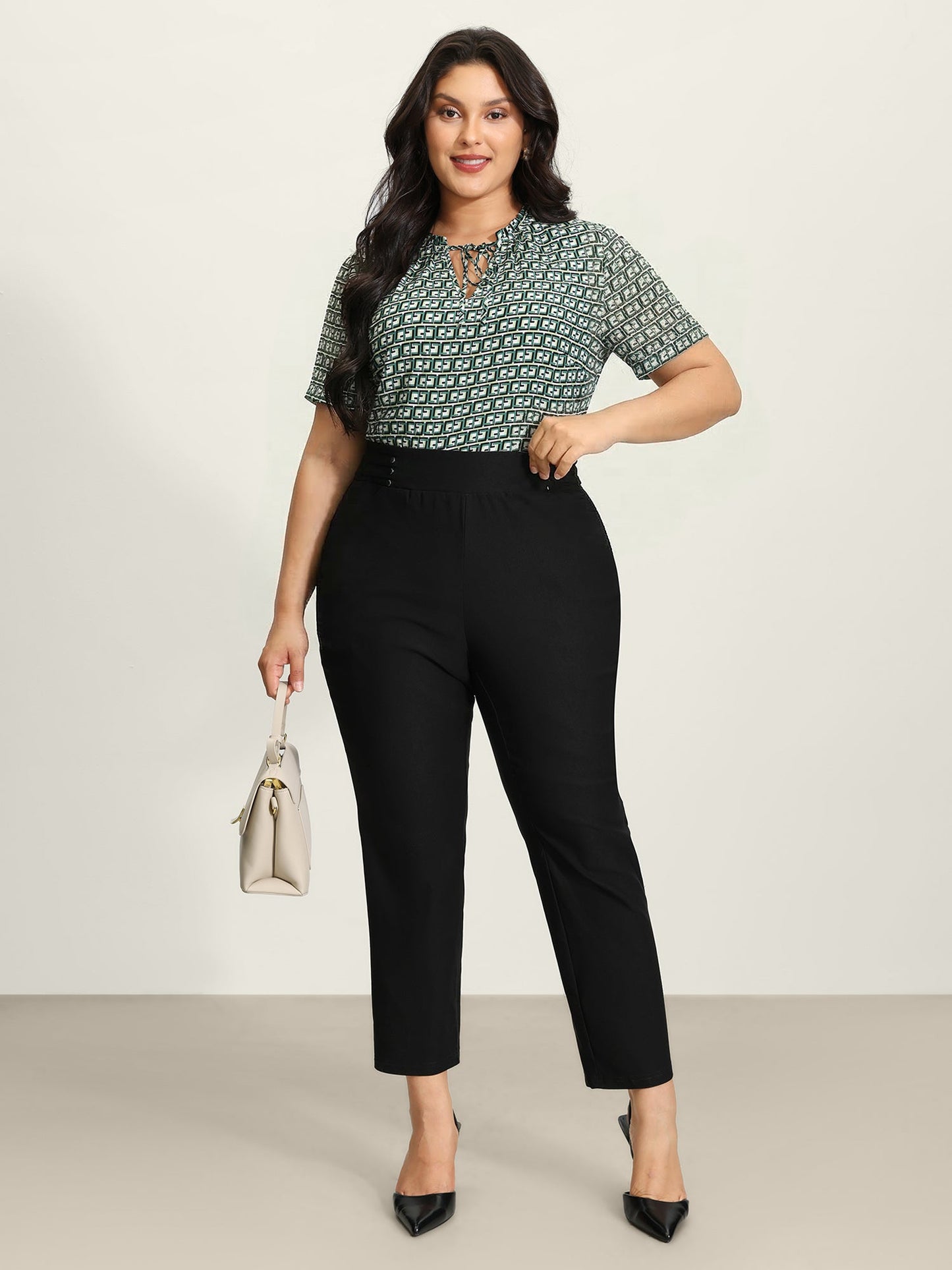 Rivets Wide Waistband Stretchy Pants