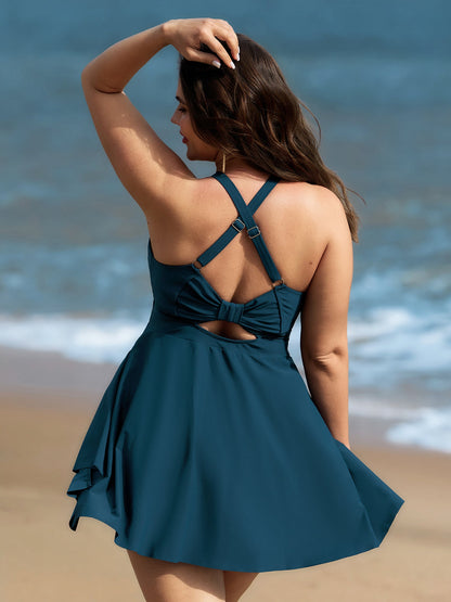 Bow Cut-Out Back Sheer Swim Dress
