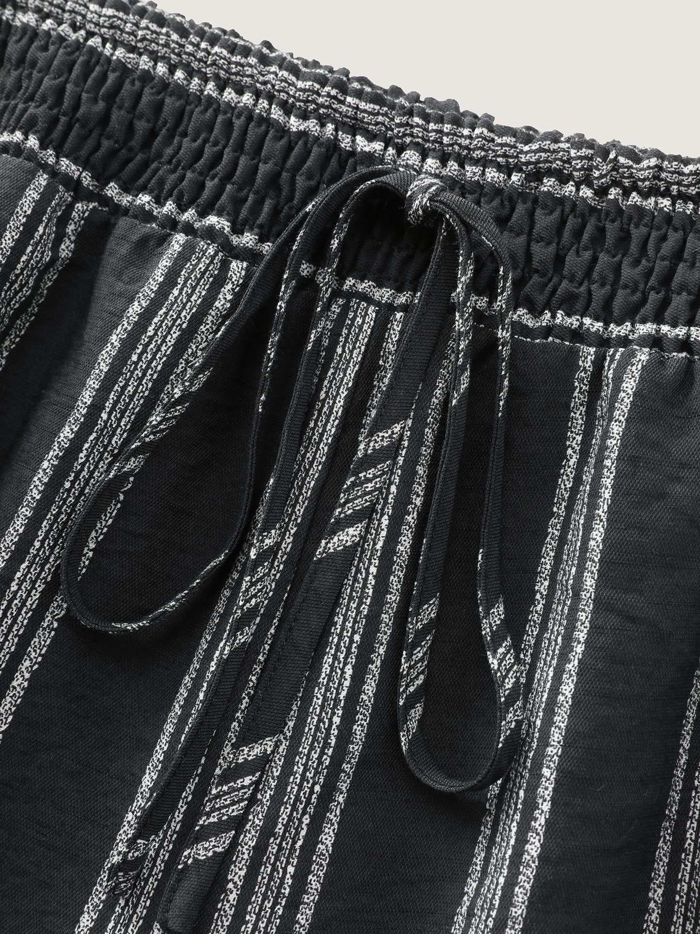 Abstract Striped Drawstring Shirred Waist Pants