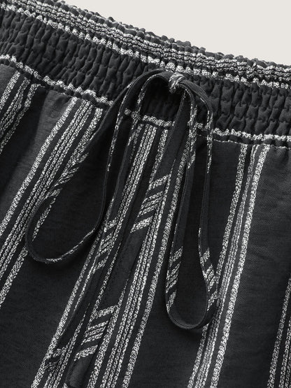 Abstract Striped Drawstring Shirred Waist Pants