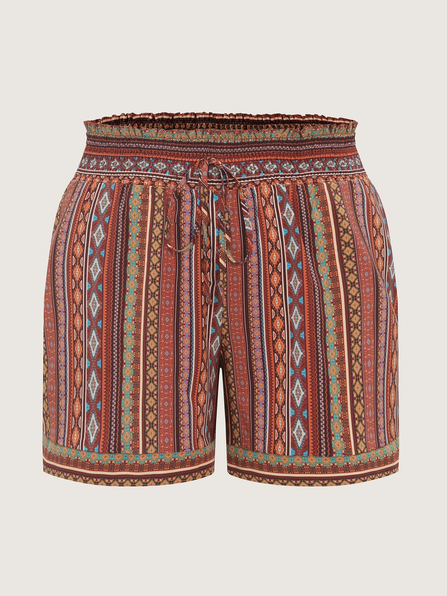 Geometric Striped Drawstring Waist Shorts