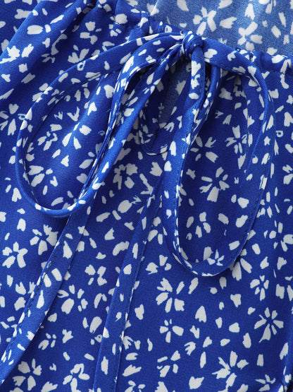 Micro Floral Print Bow-Tie Neckline Mini Dress
