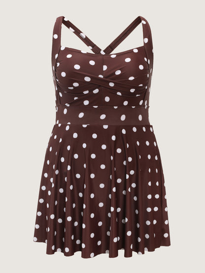 Twist-Front Polka Dots Swim Dress