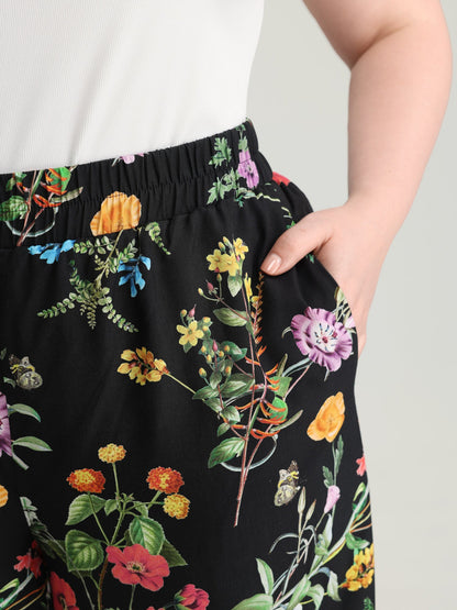 Floral Print Stretchy Waist Wide-Leg Pants