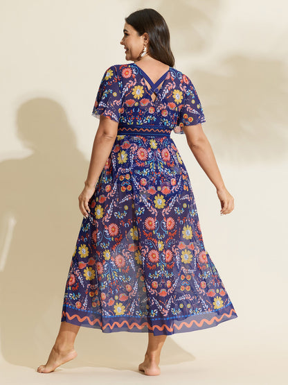 Sarong Two-Piece Tummy-Control One-Piece Swimsuit