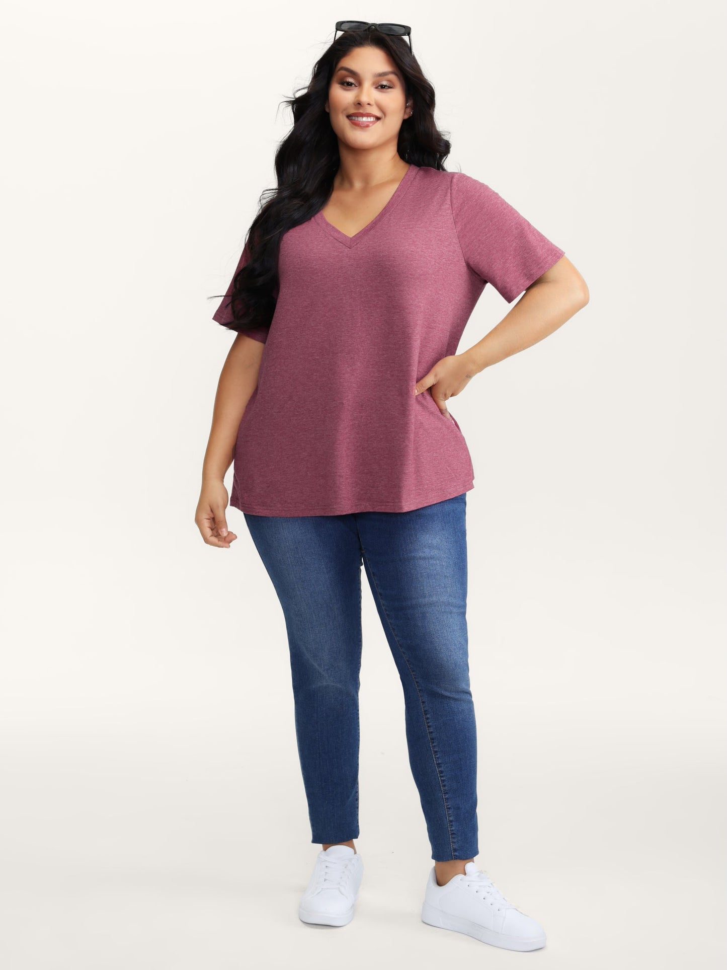 Stretchy Plain V-Neck T-Shirt