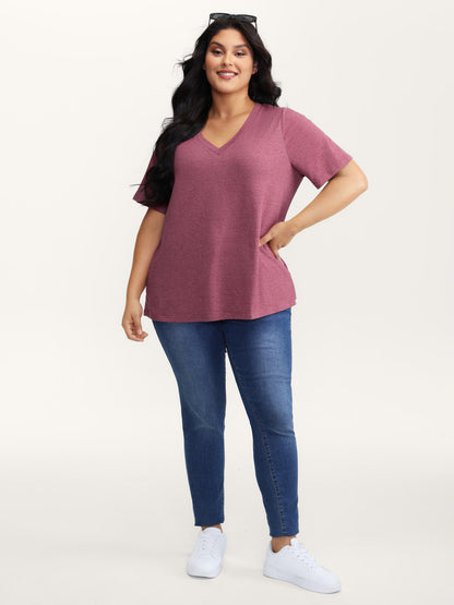 Stretchy Plain V-Neck T-Shirt