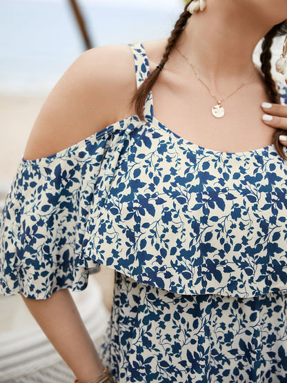 Bandana Print Cold Shoulder Swim Dress