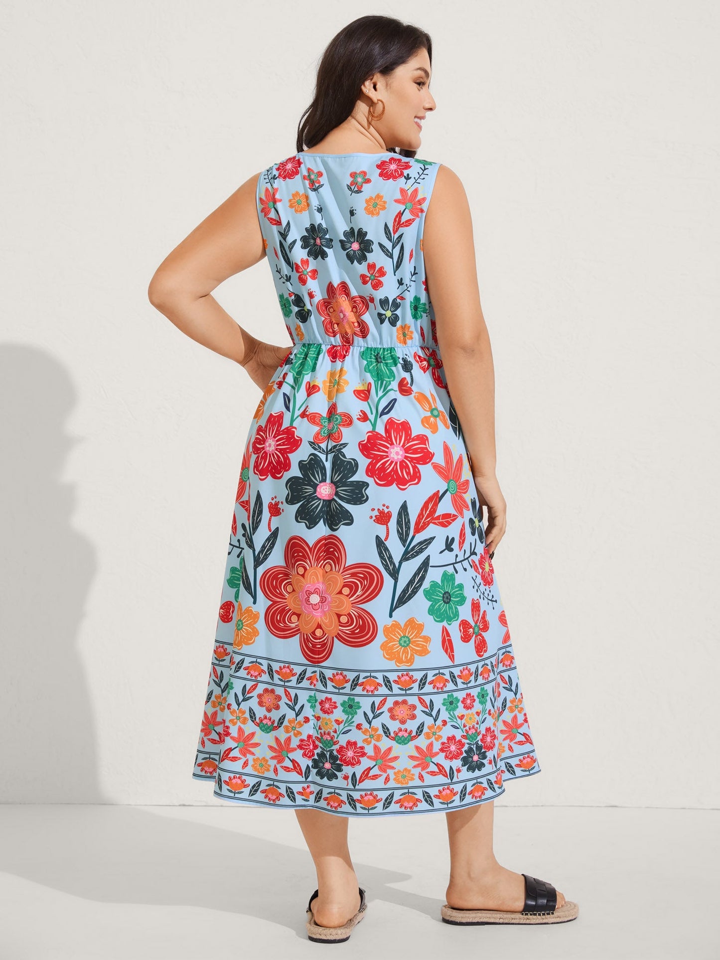 plus size Floral Drama Cinched-Waist Maxi Dress