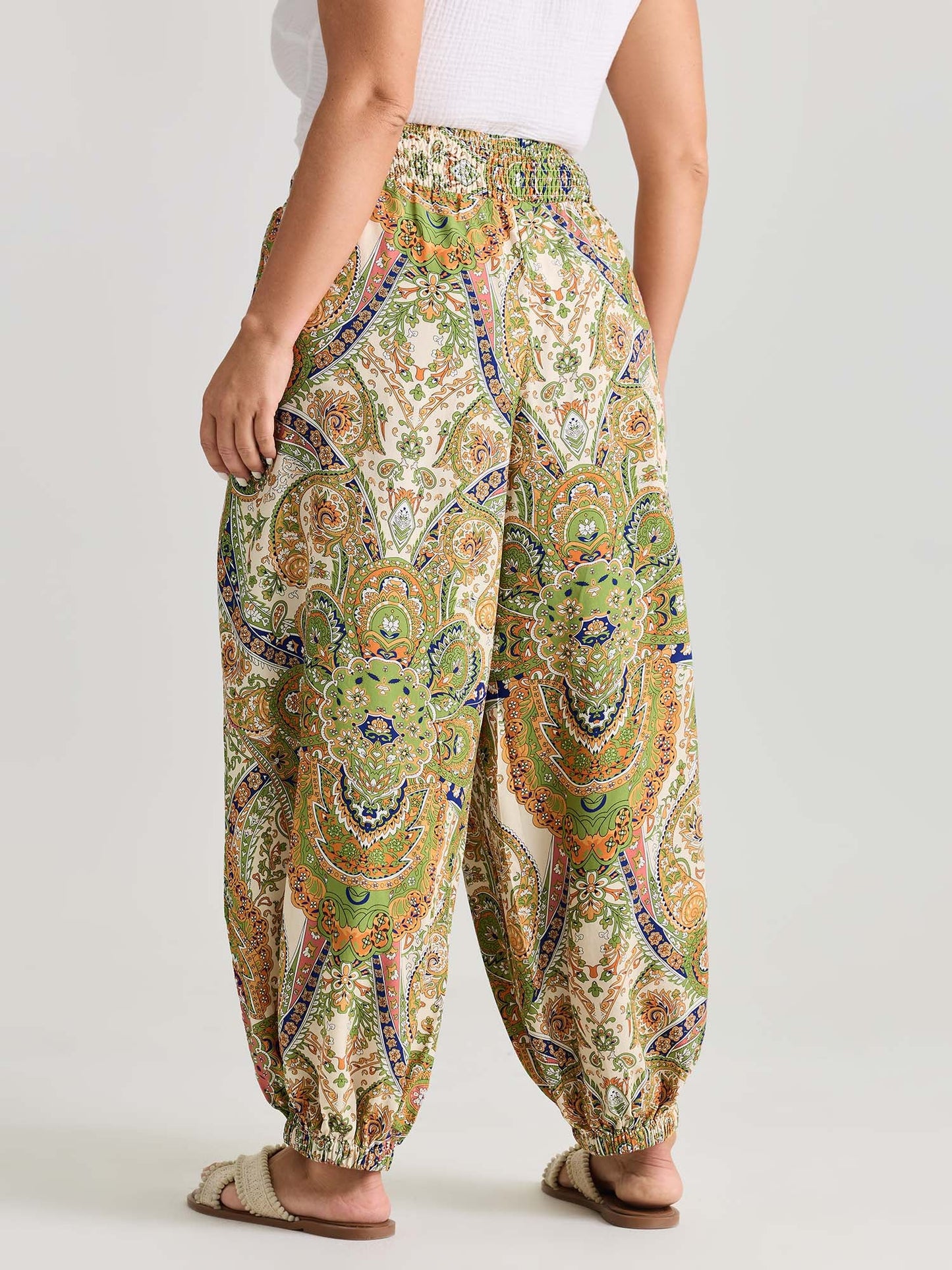 Paisley Print Wide Waistband Jogger Pants