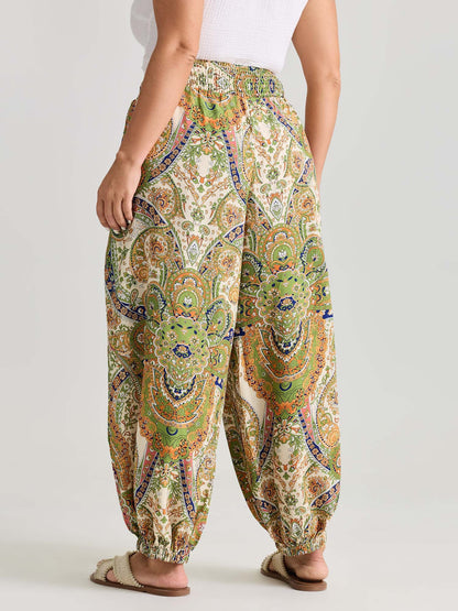 Paisley Print Wide Waistband Jogger Pants