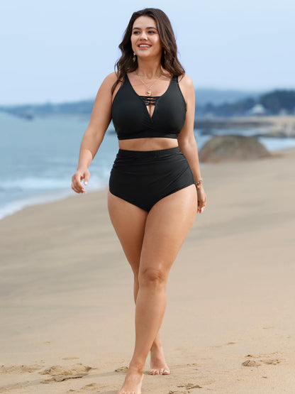 High Rise Ruched Plain Swim Bottoms