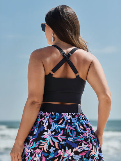 Vibrant Floral Print Twist Front Swim Top