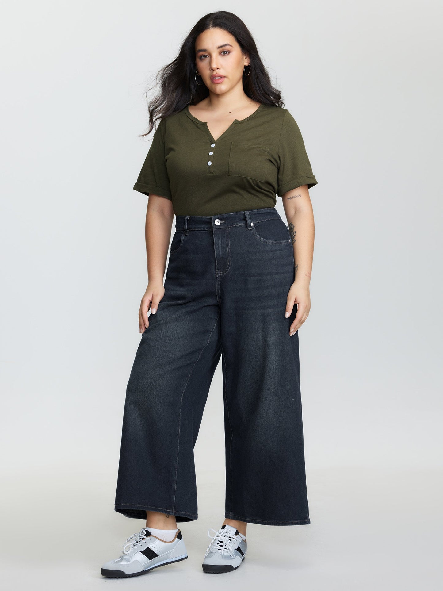 Pull-On Stretchy-Waist Wide-Leg Jeans