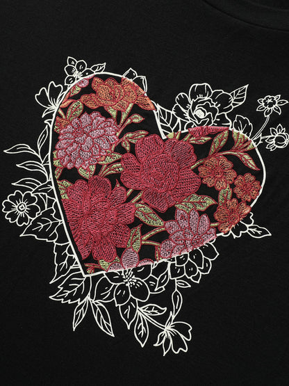 Floral Heart Plain Stretchy T-Shirt