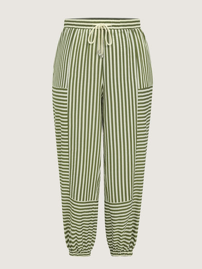 Striped Print Cuffed Hem Pants