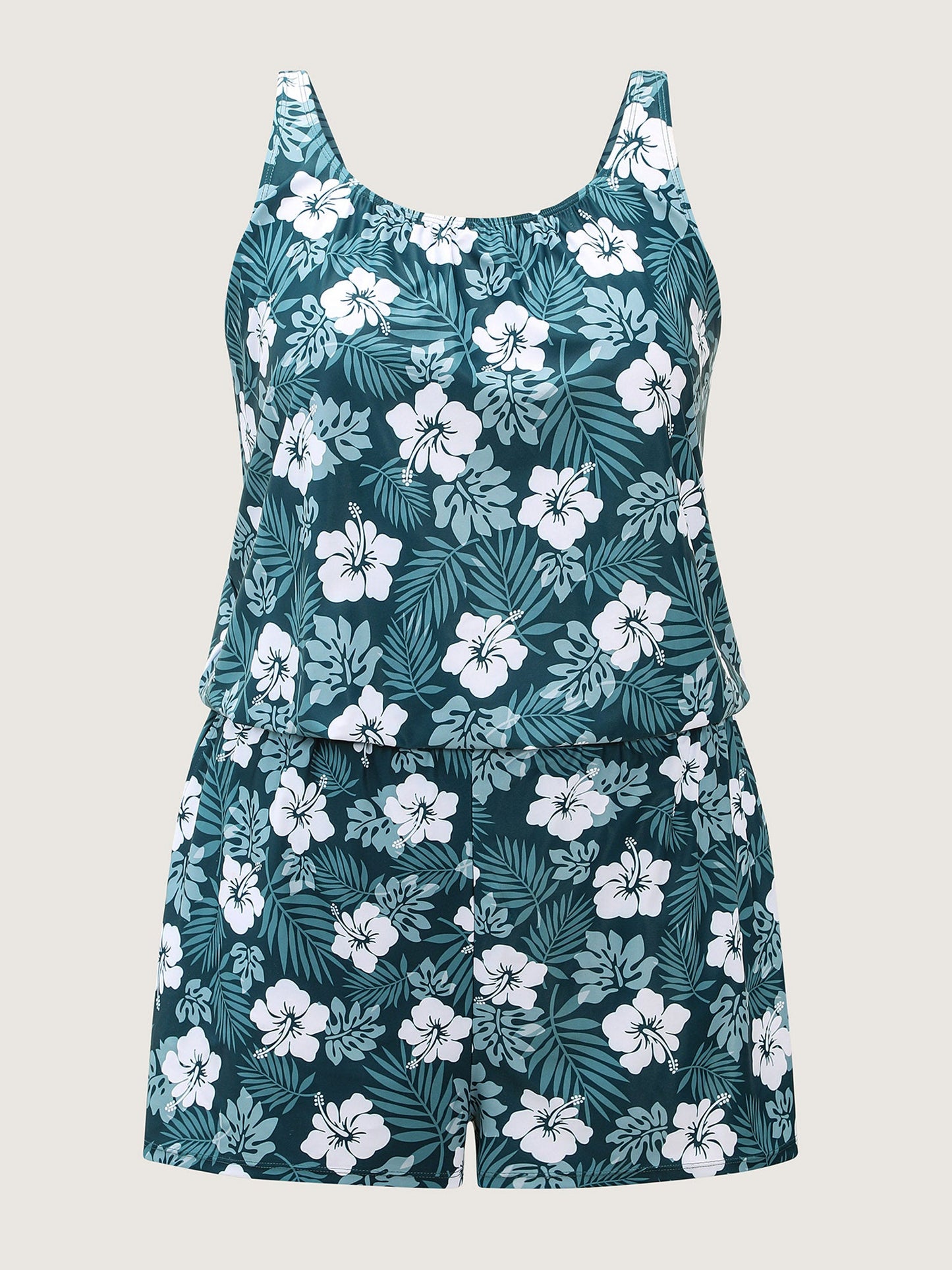 plus size Tropical Flower Print Pockets One-Piece Swimsuit