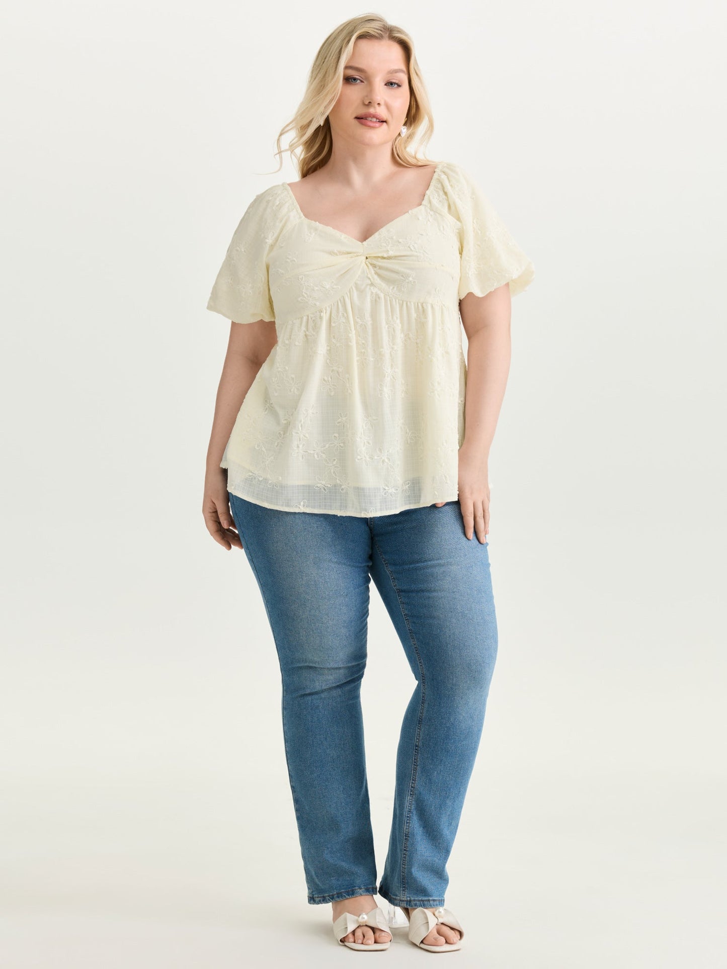 Ruched Bodice Textured Babydoll Blouse