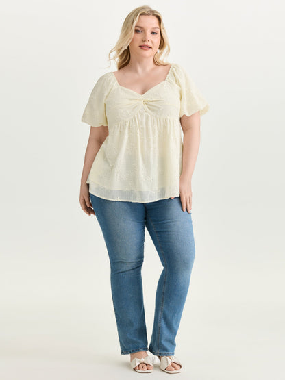 Ruched Bodice Textured Babydoll Blouse