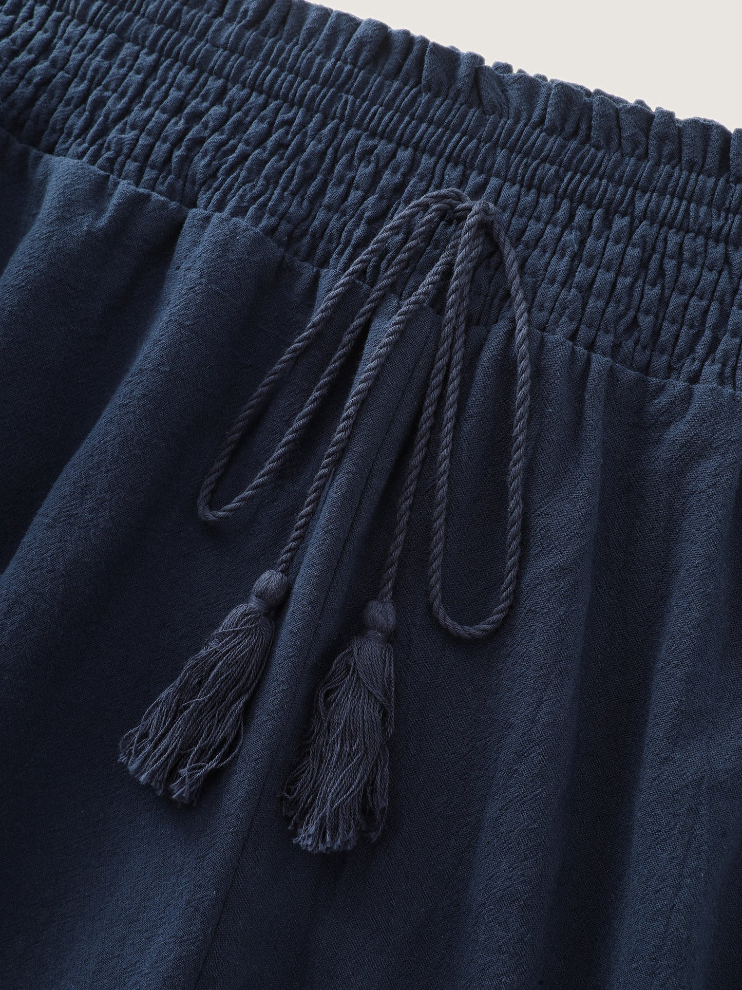 Cotton Wide Shirred Waistband Lace Hem Pants