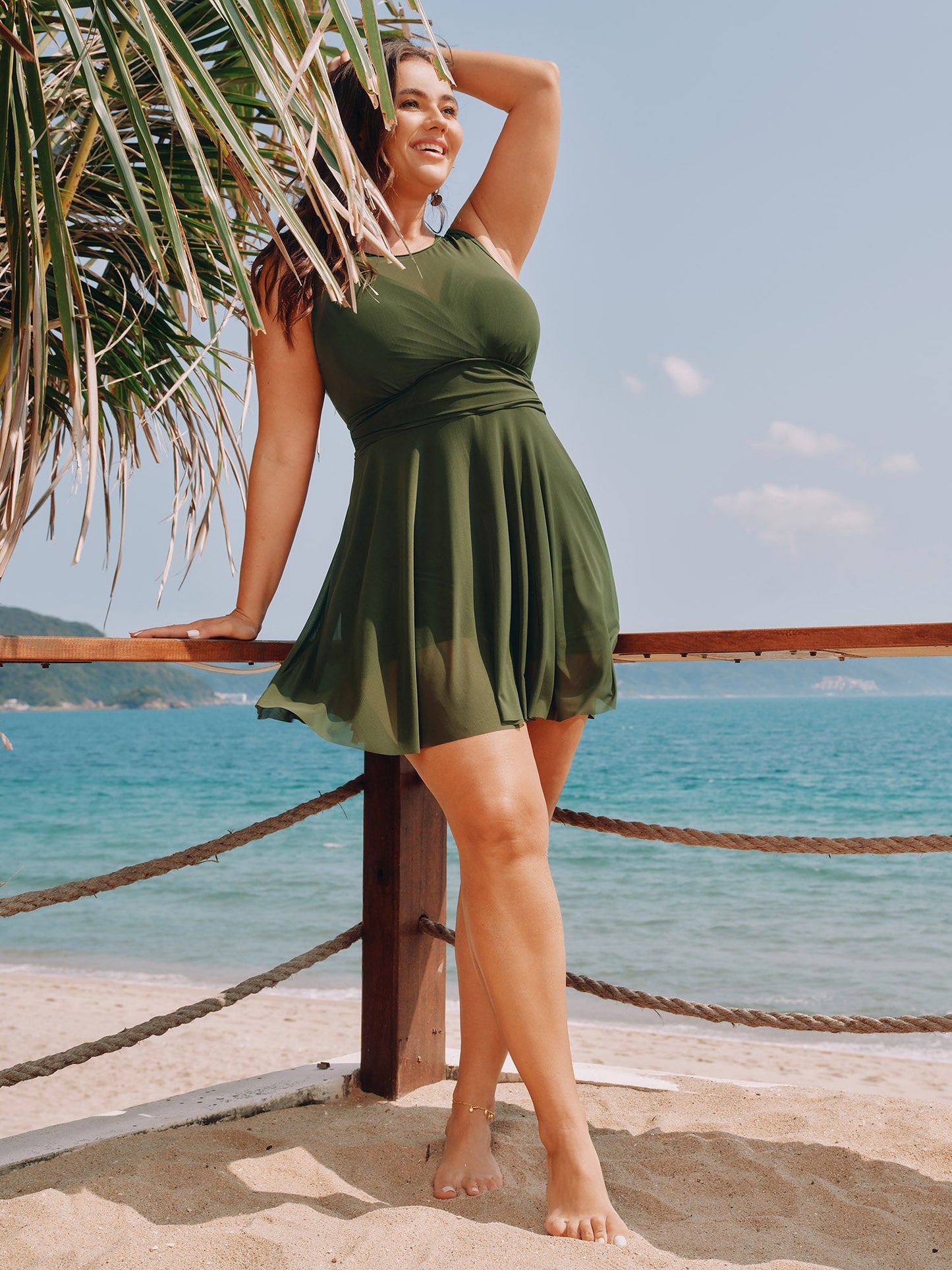 Sheer Open Back Fit And Flare Swim Dress