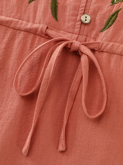 Cotton Floral Embroidery Tiered Mini Dress