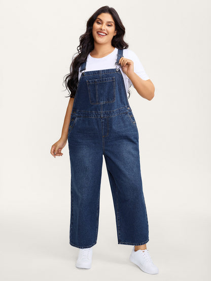 plus size Cotton Relaxed-Fit Side Button Overall Denim Jumpsuit