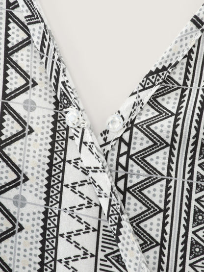 Geometric Print Back-Tie Blouse