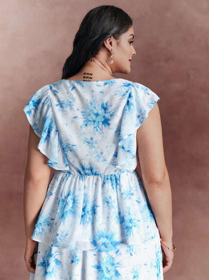 Floral Print Cinched-Flared Blouse