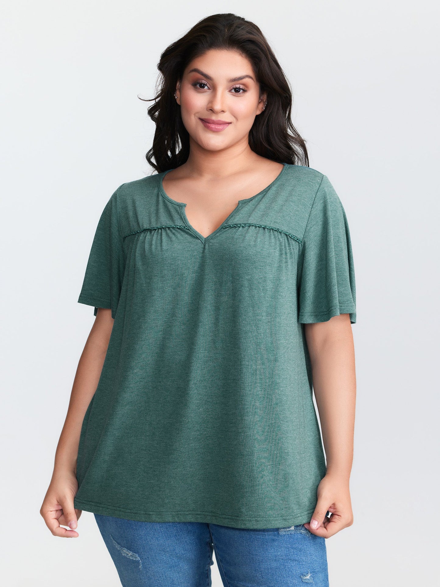 Supersoft Lace Trim Neckline Knit Top