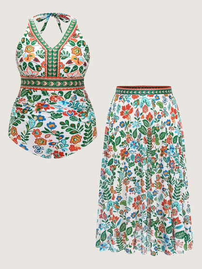 Two-Piece Tummy-Friendly Sarong Swimsuit