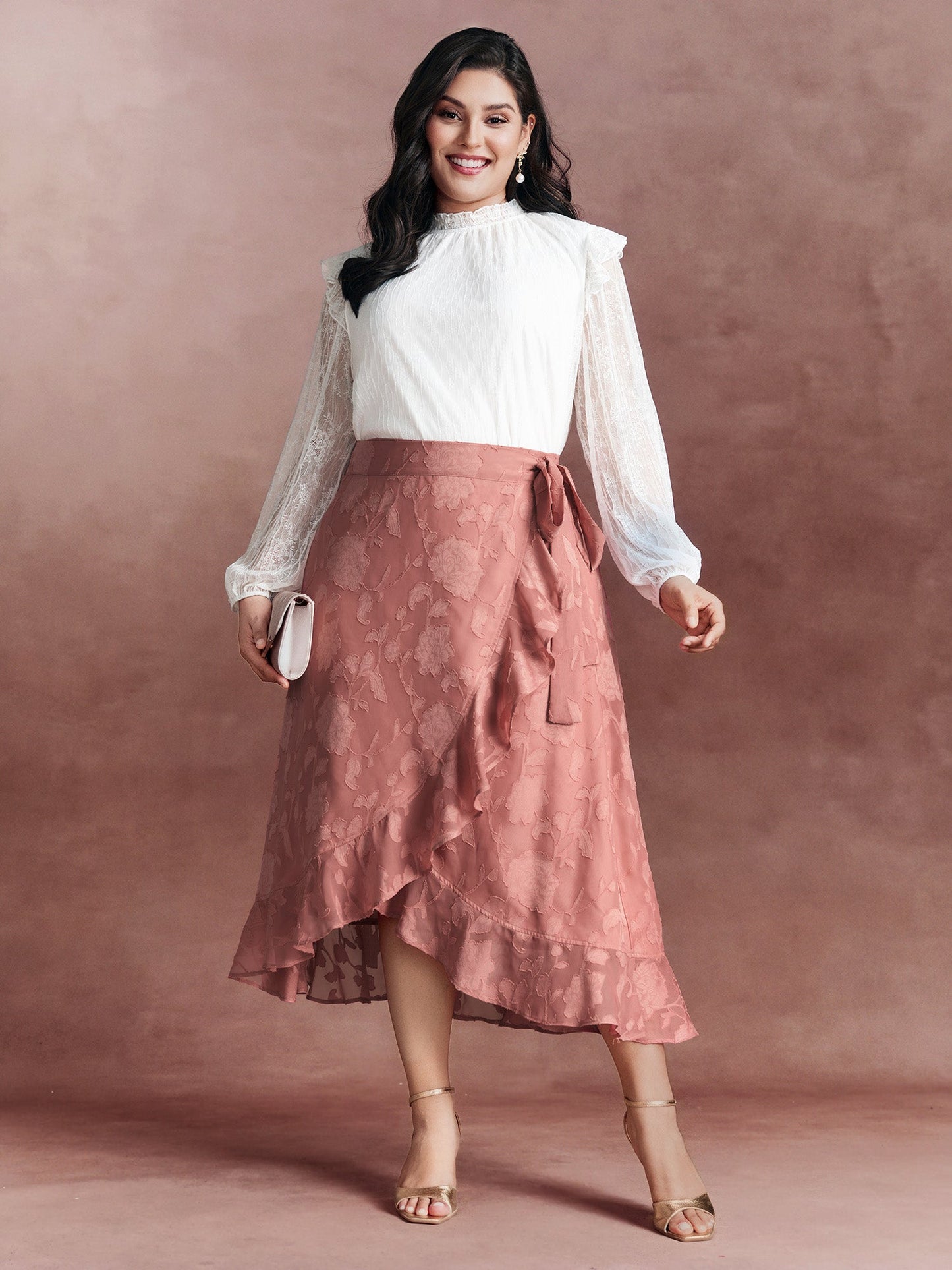 Soft Romance Jacquard High-Low Wrap Midi Skirt