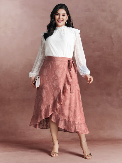 Soft Romance Jacquard High-Low Wrap Midi Skirt