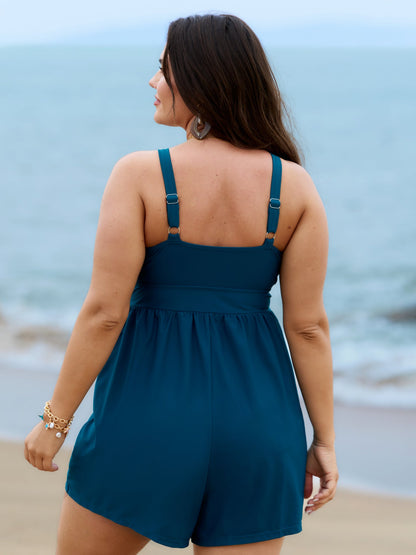 Surplice Neckline Belted Plain One-Piece Swimsuit